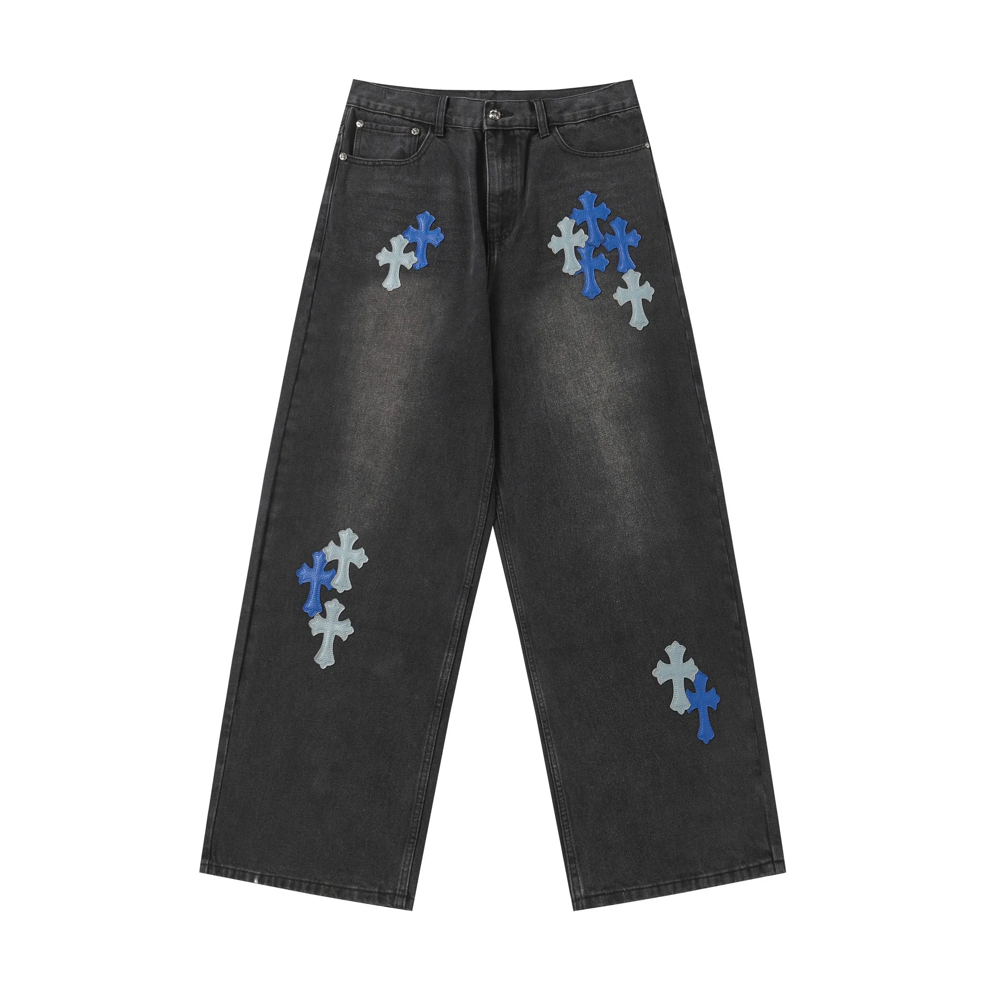 KE303 P270 The only correct leather label version on the market Chrome Hearts CH Heavy-duty washed distressed wide-leg jeans Top ceiling quality 100% correct version The correct version is here!  Believe me this must be the best quality you will ever come across! ! Excellent value for money! !  Styles with different washes and textures are very friendly to people with thin legs and thick legs. The straight version is very flattering to the shape of the legs. The moderate length is timeless and easy to match. It is the basis of various styles and a must-have in the wardrobe! ! Add a little stacking to make the atmosphere easy to control. The fabric is stiff but the upper body is soft without losing texture. The sides and cuffs of some styles have a bone-wash effect. It’s really hard not to love it!  ✅Correctly customize the Croxin metal leather label on the back panel. It is definitely not sold directly with the cross on the finished jeans. 1:1 copying strives for excellence and the details are perfectly grasped. ✅The cross leather label is clear and smooth. Exquisite turning top craftsmanship. ✅Buttons, zippers and hardware are all customized versions of the Croxin LOGO. ✅High-cost washing process. Size: 28 30 32 34 36